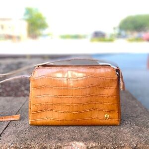 Brown Leather Chestnut Embossed Crossbody Pocketbook by Etienne Aigner